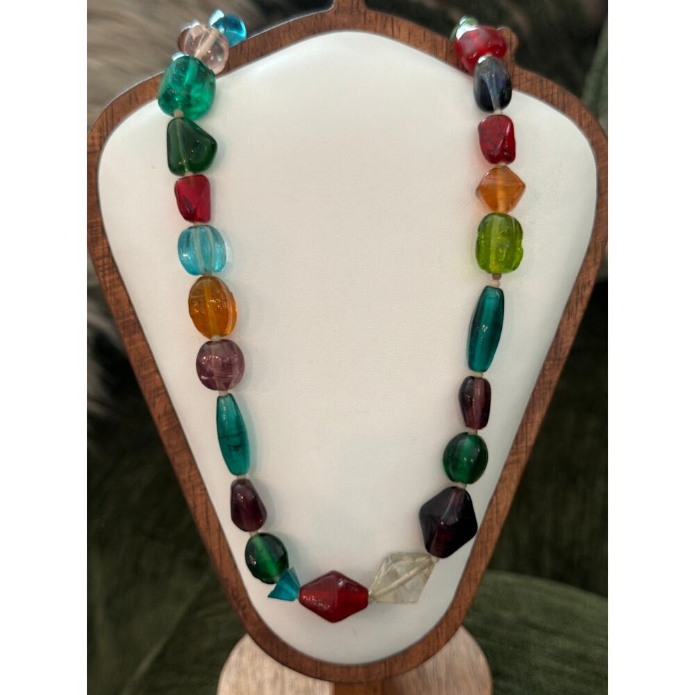 Vintage 25” Colorful Art Glass Bead Necklace - Picture 2 of 5